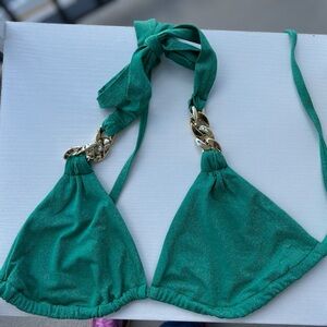 Liu Jo Emerald Bikini Top with Gold Chain